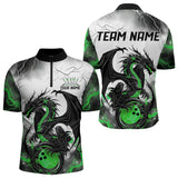 Maxcorners Black And Green Thunder Lightning Custom Dragon Bowling Men Polo Shirts, Bowling Uniform