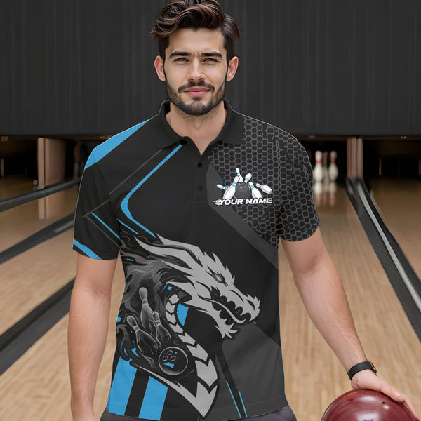 Maxcorners Custom Black And Blue Dragon Bowling Jerseys, Bowling Team Men Polo Shirts Bowlers Outfit