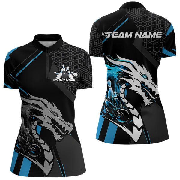 Maxcorners Custom Black And Blue Dragon Bowling Jerseys, Bowling Team Men Polo Shirts Bowlers Outfit