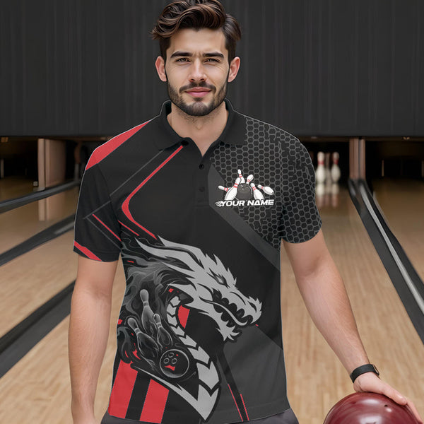 Maxcorners Custom Black And Red Dragon Bowling Jerseys, Bowling Team Men Polo Shirts Bowlers Outfit