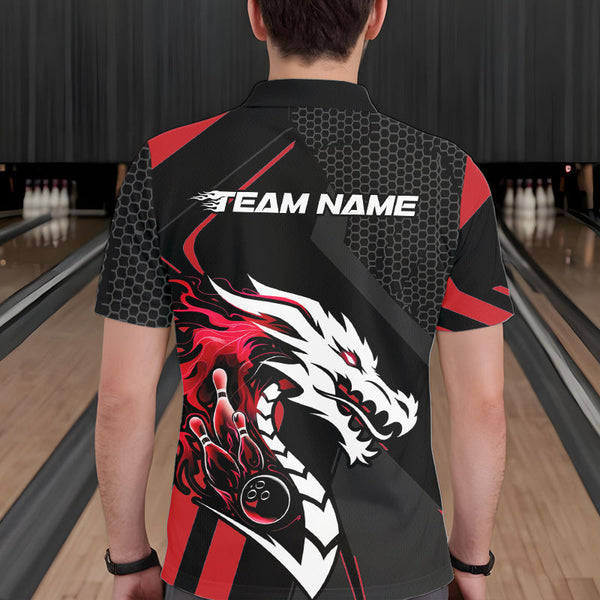 Maxcorners Custom Black And Red Dragon Bowling Jerseys, Bowling Team Men Polo Shirts Bowlers Outfit