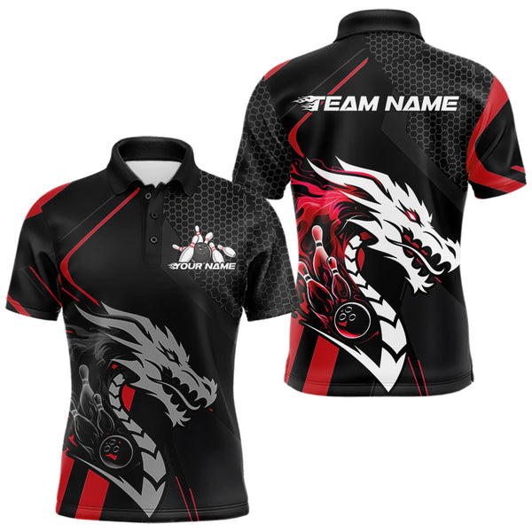 Maxcorners Custom Black And Red Dragon Bowling Jerseys, Bowling Team Men Polo Shirts Bowlers Outfit