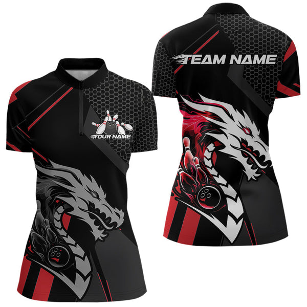 Maxcorners Custom Black And Red Dragon Bowling Jerseys, Bowling Team Men Polo Shirts Bowlers Outfit