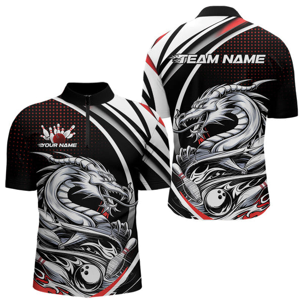 Maxcorners Custom Black And Red Dragon Bowling Team Polo Shirts For Men, Dragon Bowling Jerseys