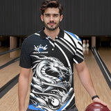 Maxcorners Custom Black And Blue Dragon Bowling Team Polo Shirts For Men, Dragon Bowling Jerseys