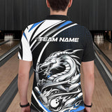 Maxcorners Custom Black And Blue Dragon Bowling Team Polo Shirts For Men, Dragon Bowling Jerseys