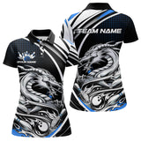 Maxcorners Custom Black And Blue Dragon Bowling Team Polo Shirts For Men, Dragon Bowling Jerseys