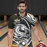 Maxcorners Custom Black And Yellow Dragon Bowling Team Polo Shirts For Men, Dragon Bowling Jerseys