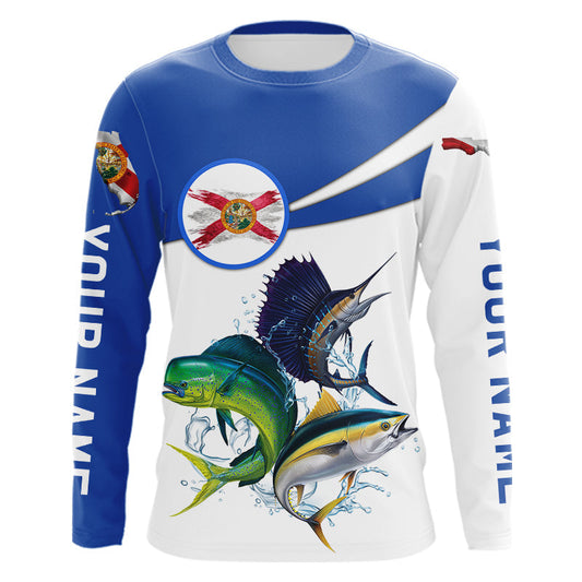 Maxcorners Custom Mahi Mahi, Sailfish, Tuna Florida Long Sleeve Saltwater Fishing Shirts For Men LM2704