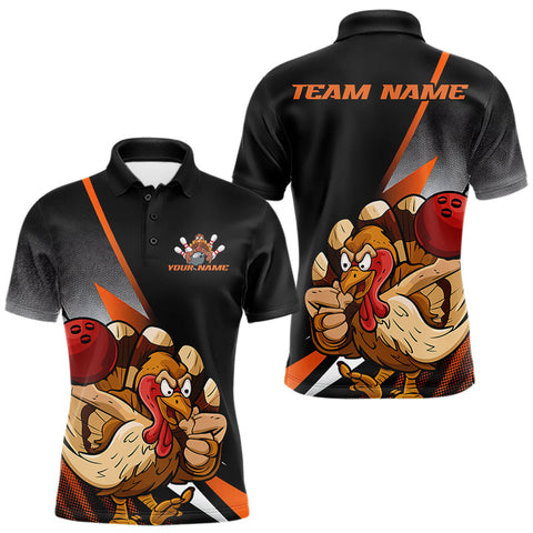 Maxcorners Custom Funny Orange Turkey Bowling Team Men Polo Shirts, Thanksgiving Bowling Shirt LM2608