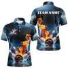 Maxcorners Blue Thunder Lightning Water And Fire Custom Bowling League Polo Shirts For Men