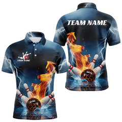 Maxcorners Blue Thunder Lightning Water And Fire Custom Bowling League Polo Shirts For Men