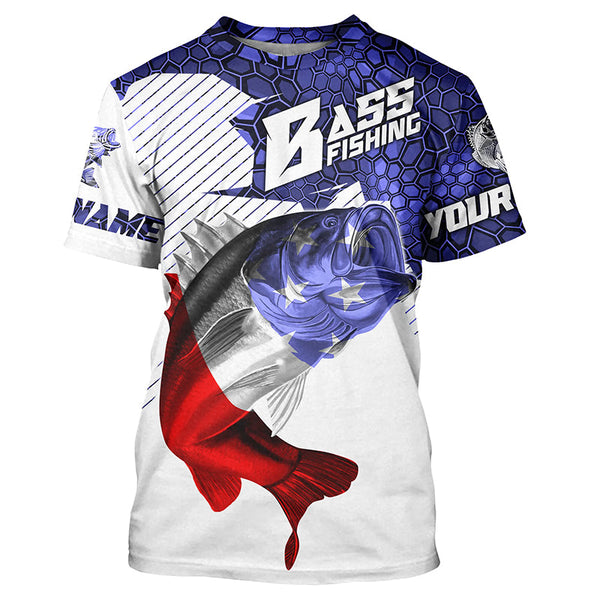 Maxcorners Customize Name American Flag Bass Fishing 3D Shirts