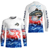 Maxcorners Red White And Blue Tie Dye Background Custom Patriotic Catfish Long Sleeve Fishing Shirts LM0201