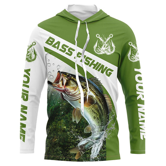 Maxcorners Custom Bass Fishing Long Sleeve Tournament Fishing Shirts, Bass Performance Fishing Jerseys | Green LM0201