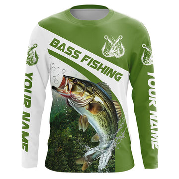Maxcorners Custom Bass Fishing Long Sleeve Tournament Fishing Shirts, Bass Performance Fishing Jerseys | Green LM0201