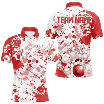 Maxcorners Custom Red Splatter Bowling Team League Shirts For Men, Bowling Jerseys Bowler Outfit
