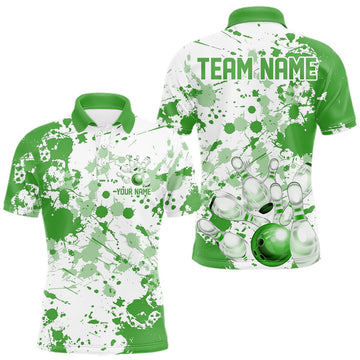 Maxcorners Custom Green Splatter Bowling Team League Shirts For Men, Bowling Jerseys Bowler Outfit