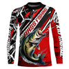 Maxcorners Black And Red Bass Long Sleeve Tournament Fishing Shirts, Custom Bass Fishing Jerseys LM0201