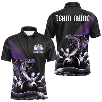 Maxcorners Custom Black And Purple Cobra Snake Bowling Team Jerseys, Men Bowling Polo Shirts LM1104