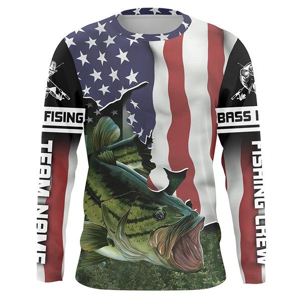 MaxCorners Bass Fishing Crew 3D Flying American Flag Patriot 4Th Of July Customized Name 3D Long Sleeve Shirt