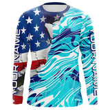 Maxcorners Custom American Flag Blue Camo Long Sleeve Shirts, Patriotic Performance Fishing Shirts 1 LM2408