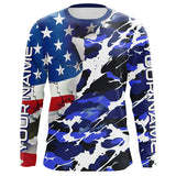 Maxcorners Custom American Flag Blue Camo Long Sleeve Shirts, Patriotic Performance Fishing Shirts LM2408