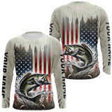 Maxcorners Custom Patriotic US Flag Largemouth Bass Long Sleeve Fishing Shirts, Bass Fishing Jerseys LM0607