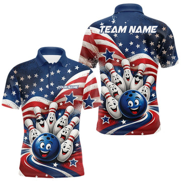 Maxcorners Custom Patriotic Bowling Men Polo Shirt With Funny Bowling Ball And Pins LM2806