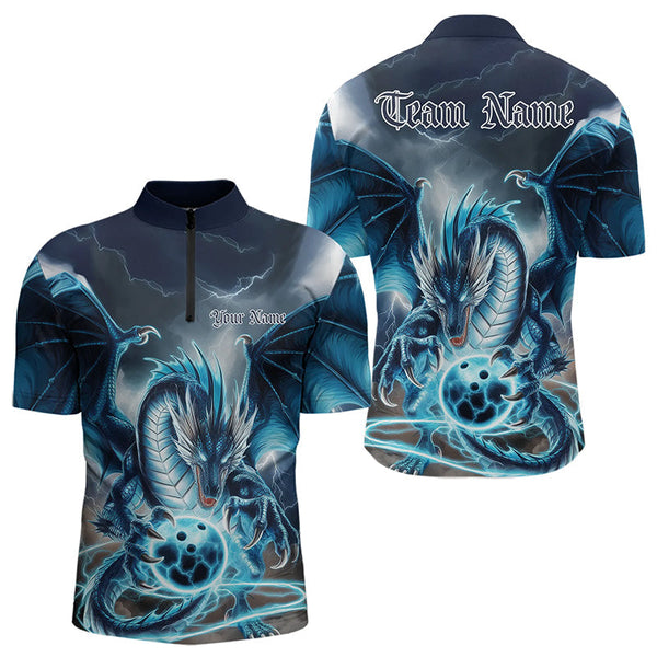 Maxcorners Blue Thunder Lightning Custom Dragon Bowling Polo Shirts For Men, Bowling Team Uniform