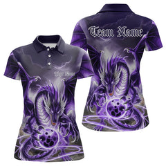 Maxcorners Purple Thunder Lightning Custom Dragon Bowling Polo Shirts For Women, Bowling Team Uniform