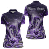 Maxcorners Purple Thunder Lightning Custom Dragon Bowling Polo Shirts For Women, Bowling Team Uniform