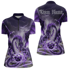 Maxcorners Purple Thunder Lightning Custom Dragon Bowling Polo Shirts For Women, Bowling Team Uniform