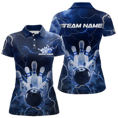 Maxcorners Custom Black And Blue Thunder Lightning Bowling Polo Team Shirts For Men, Bowling Jerseys