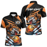 Maxcorners Custom Black And Orange Wolf Bowling Team Polo Shirts For Men & Women, Wolf Bowling Jerseys