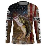 MaxCorners Largemouth Bass American Flag Fishing Customized Name 3D Long Sleeve Shirt