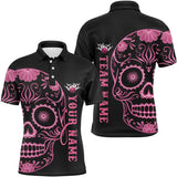 Maxcorners Pink Sugar Skull Tattoo Custom For Men Team Bowling Polo Shirts, Team Bowling Jerseys