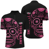 Maxcorners Pink Sugar Skull Tattoo Custom For Men Team Bowling Polo Shirts, Team Bowling Jerseys