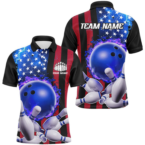 Maxcorners Red Bowling Ball USA Flag For Team Bowling Team Men And Women Polo Shirts, Bowling Pattern Outfits