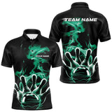 Maxcorners Custom Green Smoke Bowling Polo Team Shirts For Men, Flame Bowling League Shirt LM2707