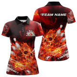 Maxcorners Custom Fire Flame Skull Bowling Polo Shirts For Men, Halloween Bowling Outfits LM2707