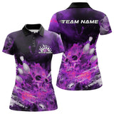 Maxcorners Custom Pink Fire Flame Skull Bowling Polo Shirts For Men, Halloween Bowling Outfits  LM2707