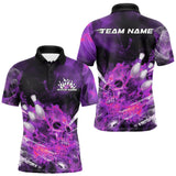 Maxcorners Custom Pink Fire Flame Skull Bowling Polo Shirts For Men, Halloween Bowling Outfits  LM2707