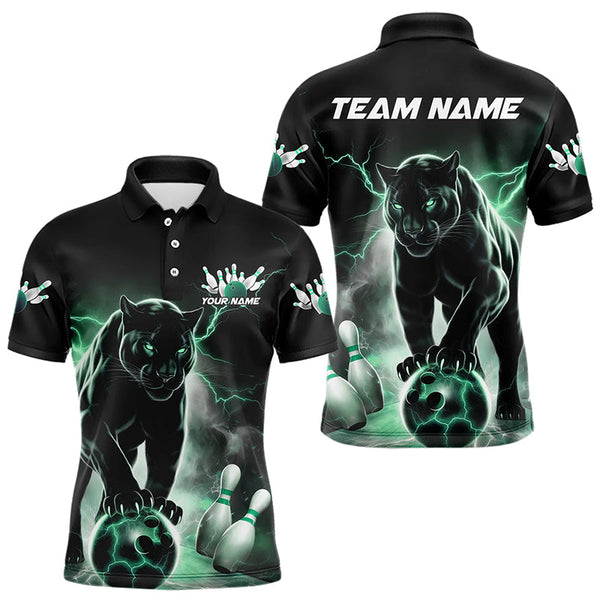 Maxcorners Green Thunder Lightning Custom Panther Bowling Polo Shirts For Men, Bowling Team Uniform