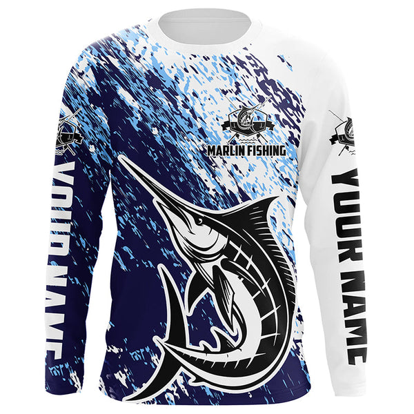 Maxcorners Marlin Fishing Custom Long Sleeve Performance Fishing Shirts, Marlin Saltwater Fishing Jerseys LM2408