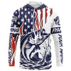 Maxcorners Flame American Flag Custom Bass Long Sleeve Tournament Fishing Shirts, Patriotic Bass Fishing Jersey LM0201