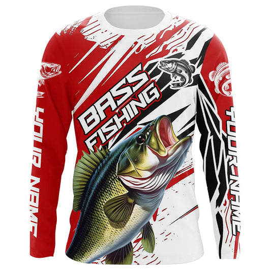 Maxcorners Largemouth Bass Fishing Custom Long Sleeve Tournament Shirts, Bass Fishing Jerseys | Red LM0201