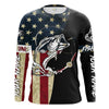 Maxcorners Personalized Bass Fishing American Flag Custom Long Sleeve Fishing Shirts, personalized Patriotic Fishing gifts LM0501