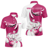 Maxcorners Custom White And Pink Bowling Polo Shirts For Men, Flame Bowling Team Shirt