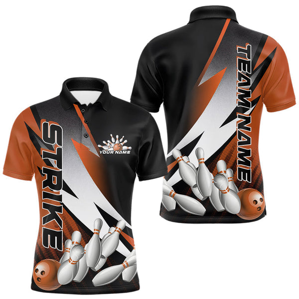 Maxxcorners Custom Black And Orange Strike Bowling Polo Shirts For Men, Bowling Team Uniform MT0307